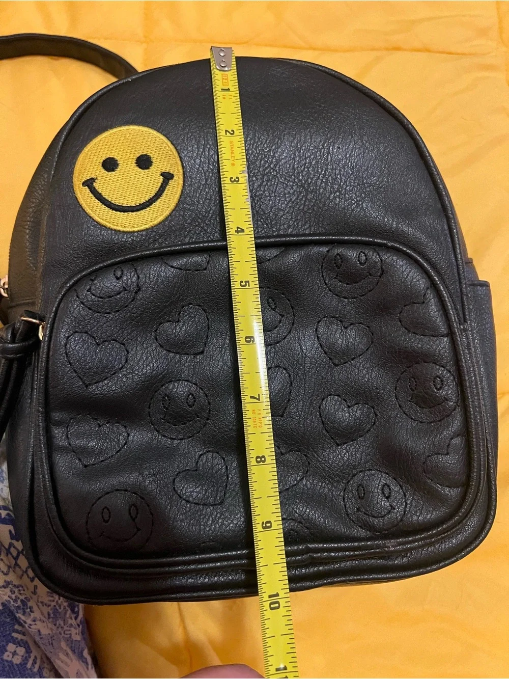 Olivia Miller Black Faux Leather Smiley Face Mini Backpack Purse Back to School